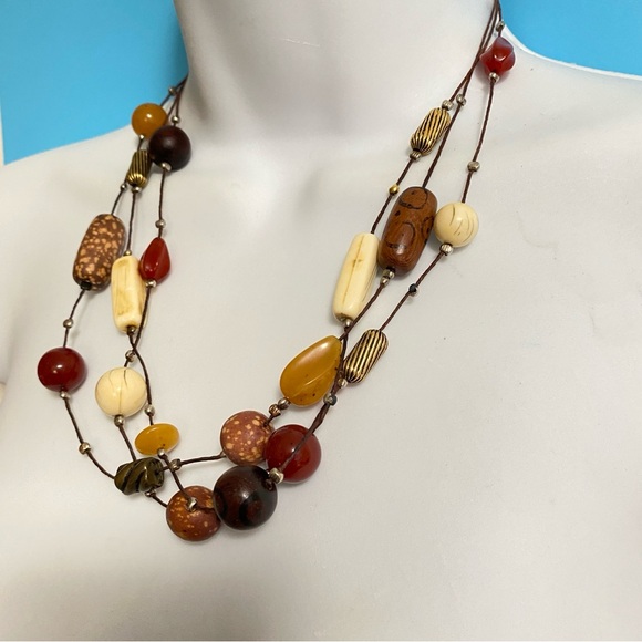 Triple Strand Bohemian Natural Bead Necklace - Picture 4 of 10